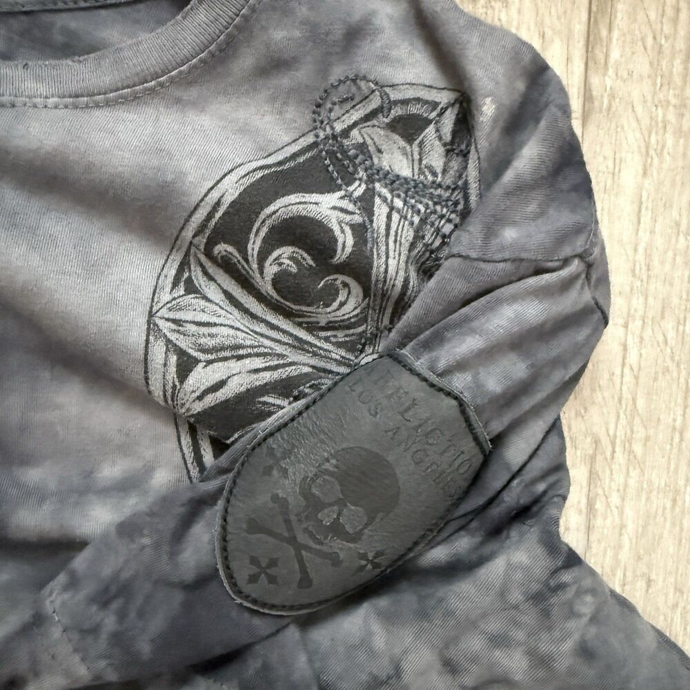 Affliction Crows Aficionados Graphic Tee Men's M Grey Black Wash Y2K Grunge - Picture 5 of 8